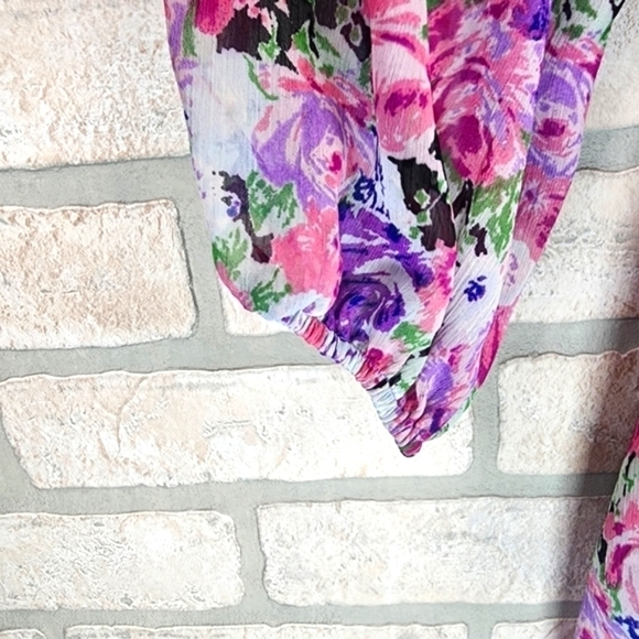 WAYF Spring Floral Long Sleeve Flutter All Over Mini Dress Size S - Picture 5 of 11